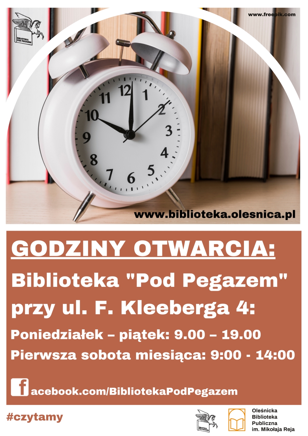 Godziny otwarcia Biblioteki przy ul. F. Kleeberga 4