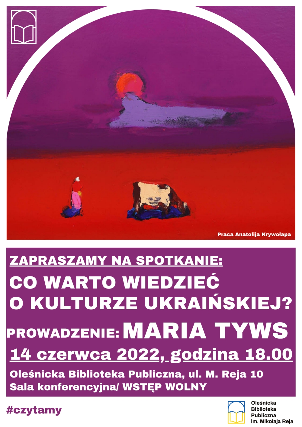 Plakat promujący spotkanie z Marią Tyws w wersji polskiej