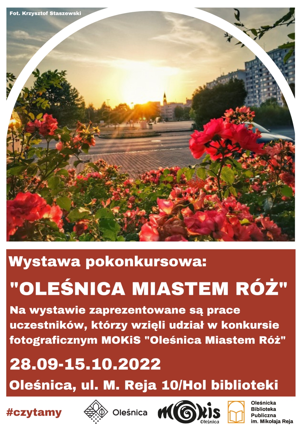 Plakat promujący wystawę pokonkursową "Oleśnica miastem róż"