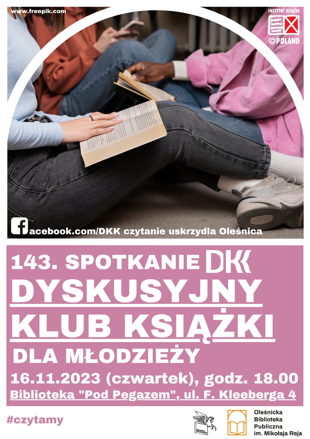Plakat promujący 143. spotkanie w ramach DKK dla Młodzieży