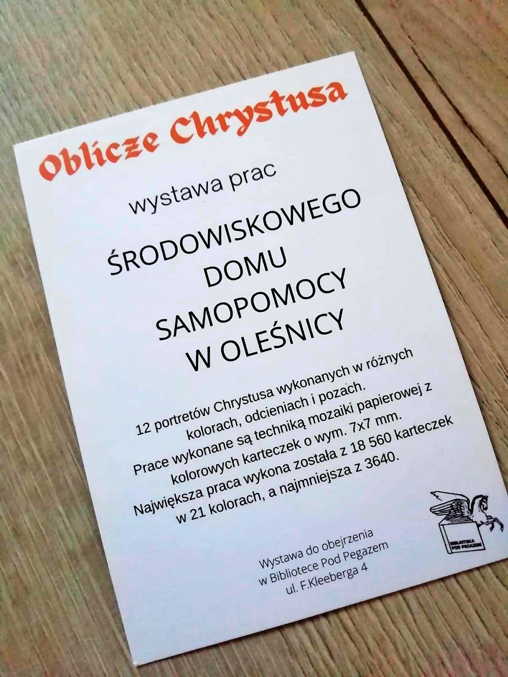 Ulotka promująca wystawę "Oblicze Chrystusa"