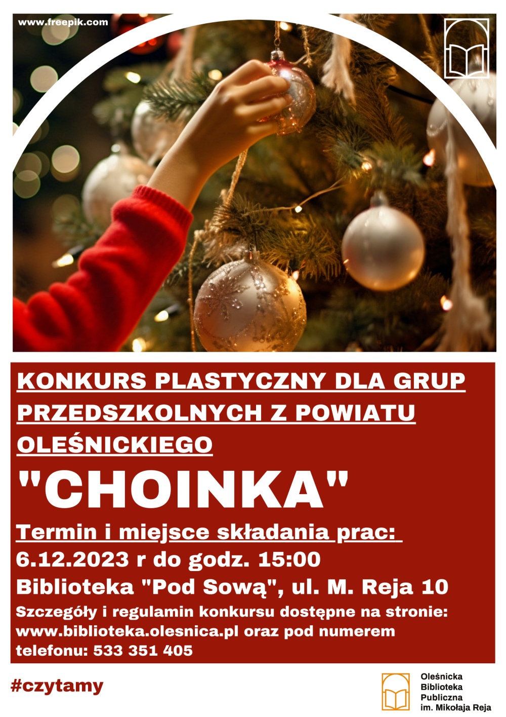Plakat promujący konkurs bożonarodzeniowy dla grup przedszkolnych z powiatu oleśnickiego