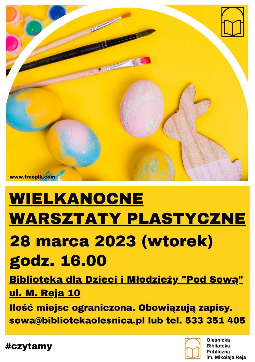 Plakat promujący "Wielkanocne warsztaty plastyczne"