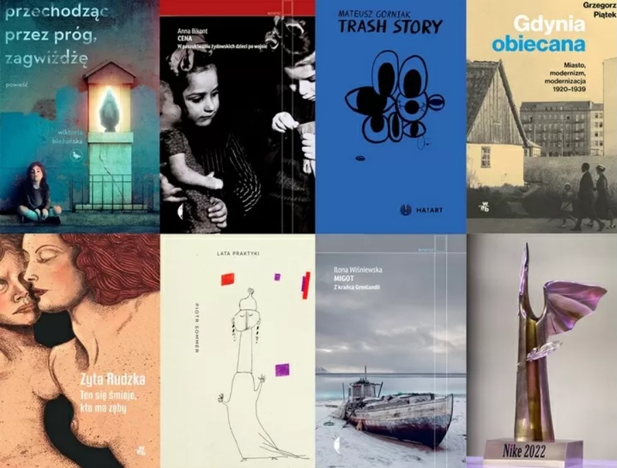 Okładki wybranych książek z listy finalistów Nagrody Literackiej Nike 2023. Fot. Agora