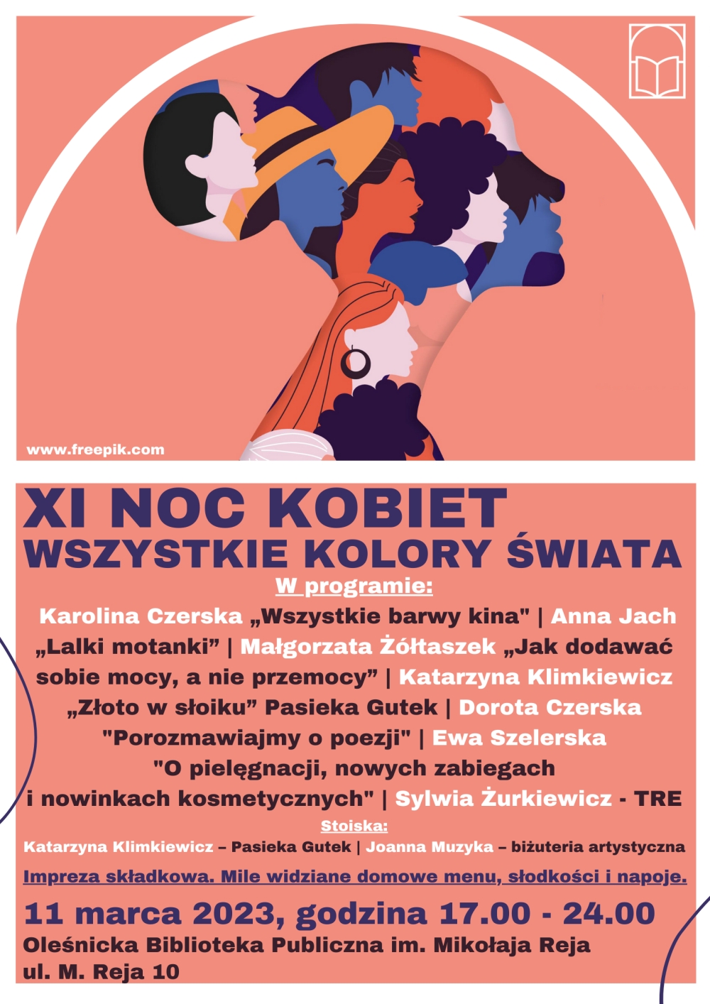 Plakat główny XI Nocy Kobiet wraz z programem