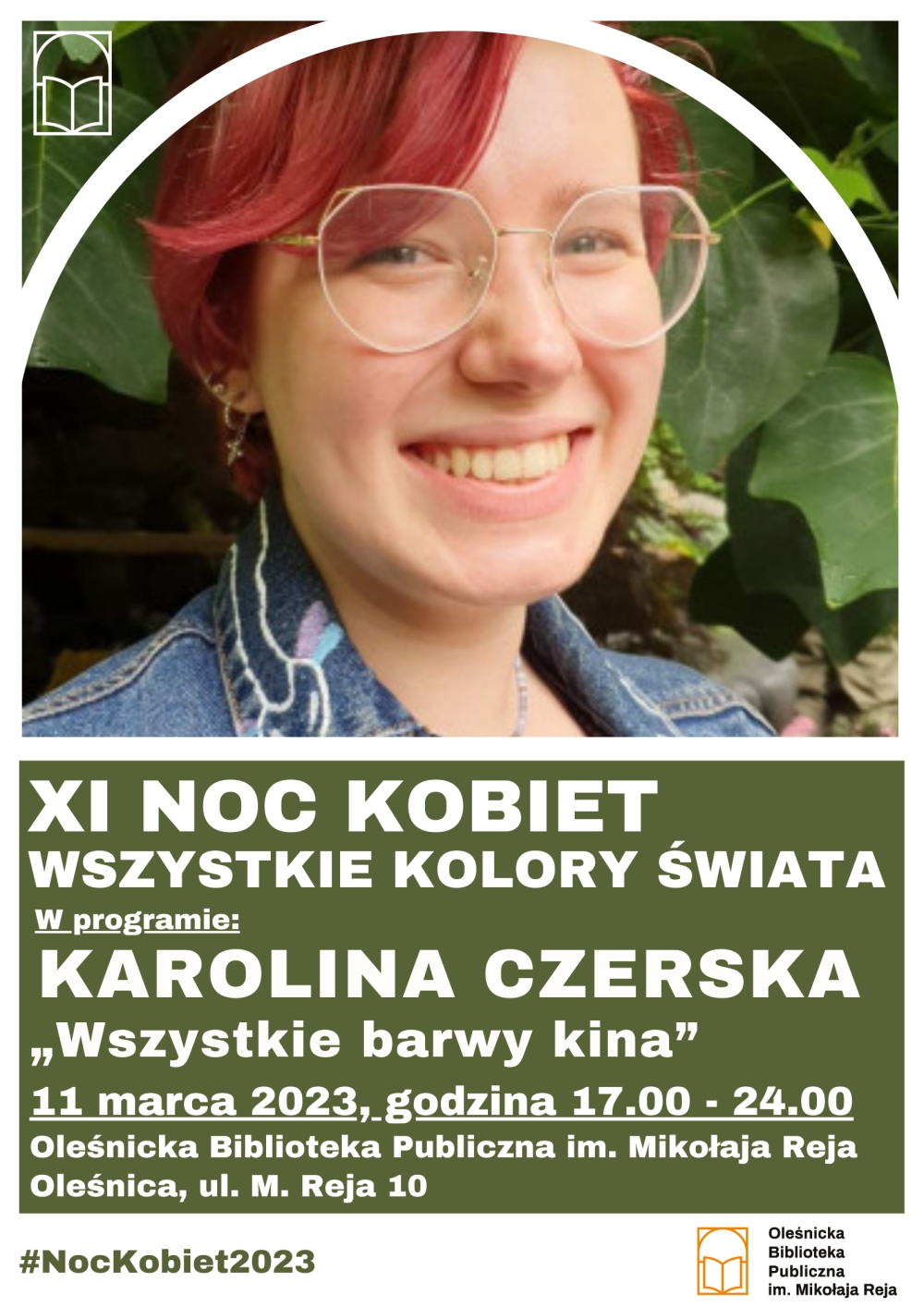 Plakat promujący spotkanie z Karoliną Czerską w ramach XI Nocy Kobiet