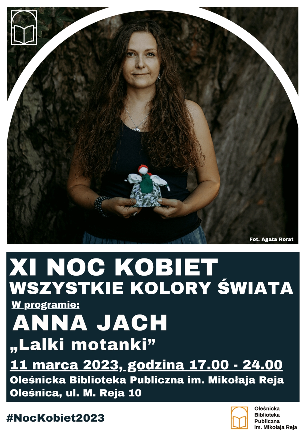 Plakat promujący spotkanie z Anną Jach w ramach XI Nocy Kobiet
