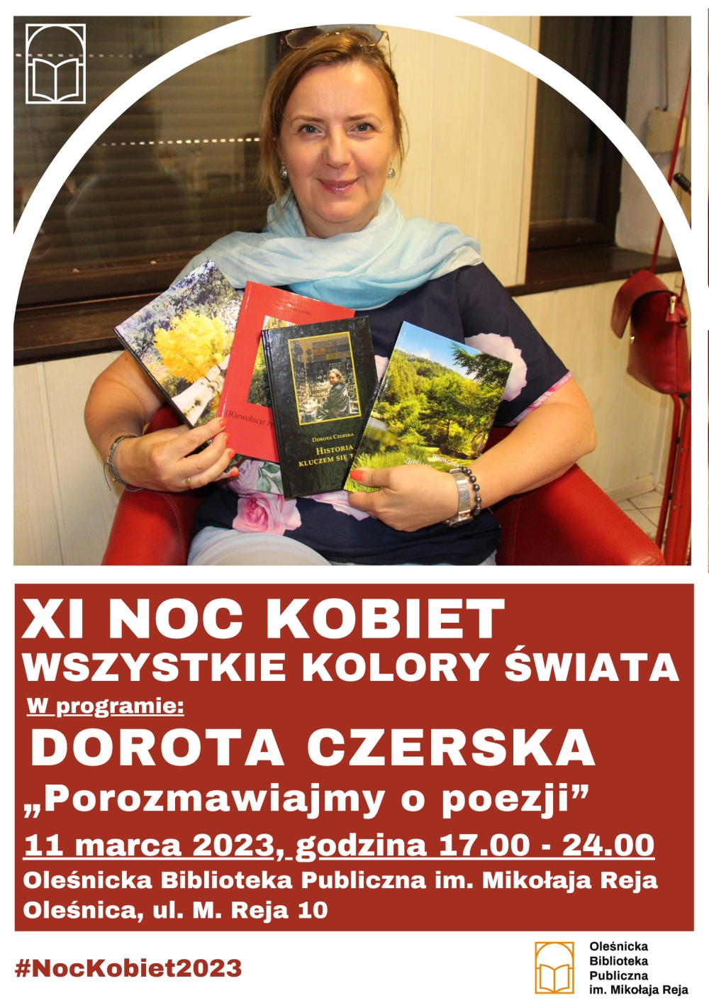 Plakat promujący spotkanie z Dorotą Czerską w ramach XI Nocy Kobiet