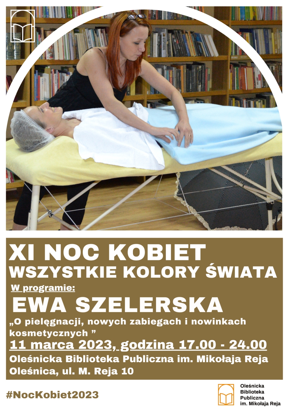 Plakat promujący spotkanie z Ewą Szelerską w ramach XI Nocy Kobiet