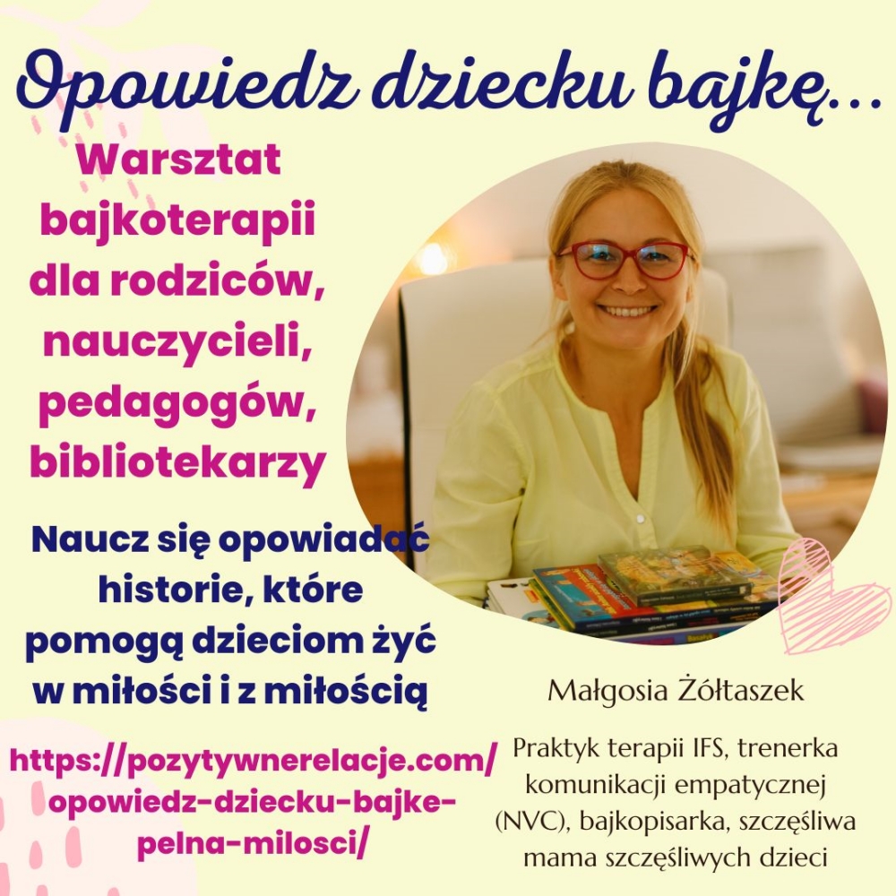 Grafika informacyjna organizatora warsztatów z bajkoterapii