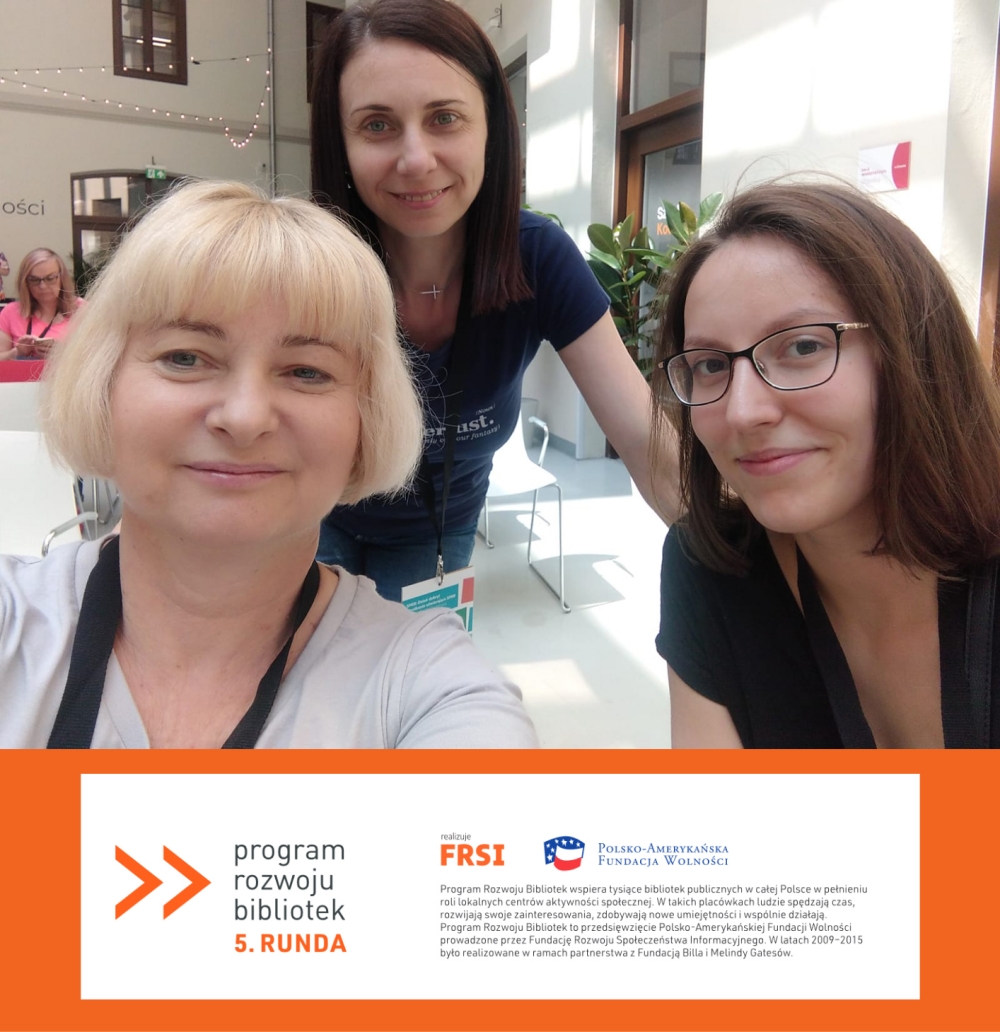 Zdjęcie ze spotkania w ramach 5. Rundy Programu Rozwoju Bibliotek - od lewej Anna Zasada, Milena Piętka, Joanna Reut Zdjęcie ze spotkania w ramach 5. Rundy Programu Rozwoju Bibliotek - od lewej Anna Zasada, Milena Piętka, Joanna Reut