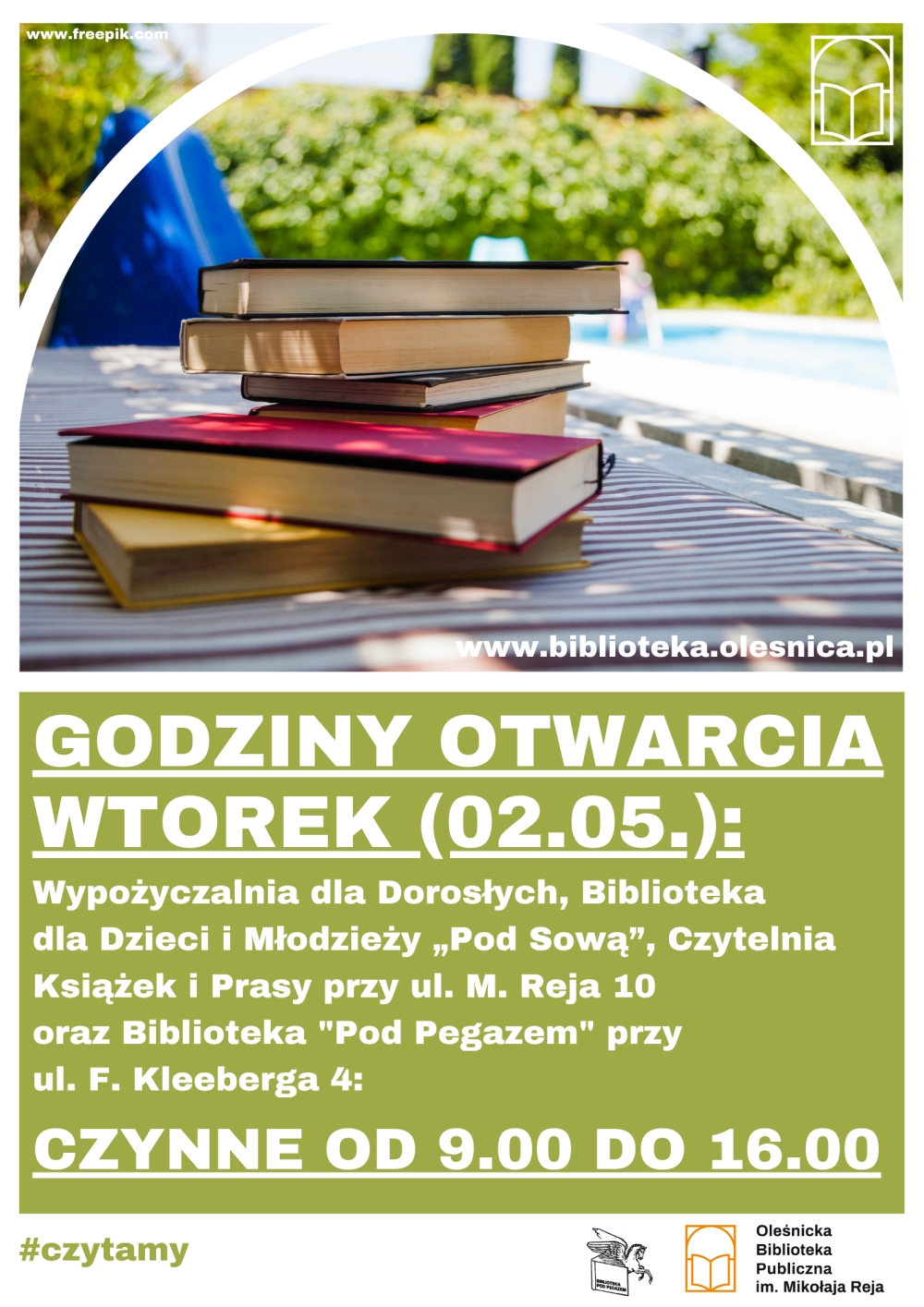 Godziny otwarcia biblioteki we wtorek 02.05.2023