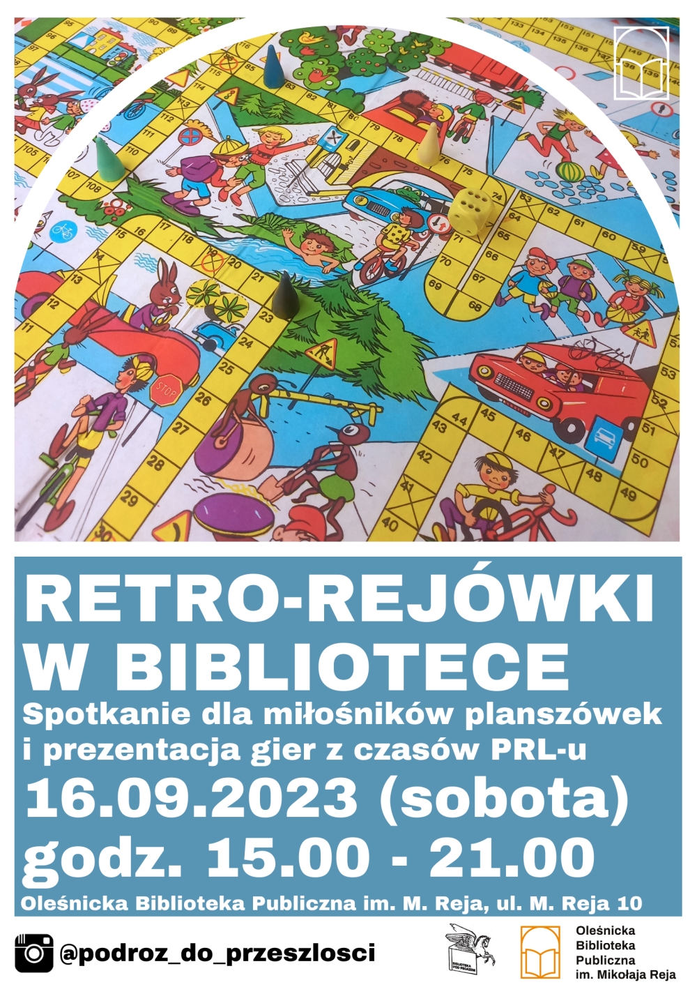 Plakat promujący "Retro Rejówki w bibliotece"