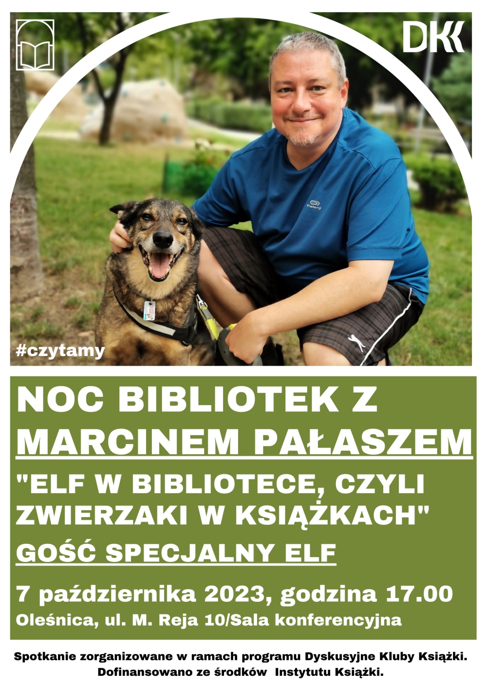 Plakat promujący spotkanie z Marcinem Pałaszem