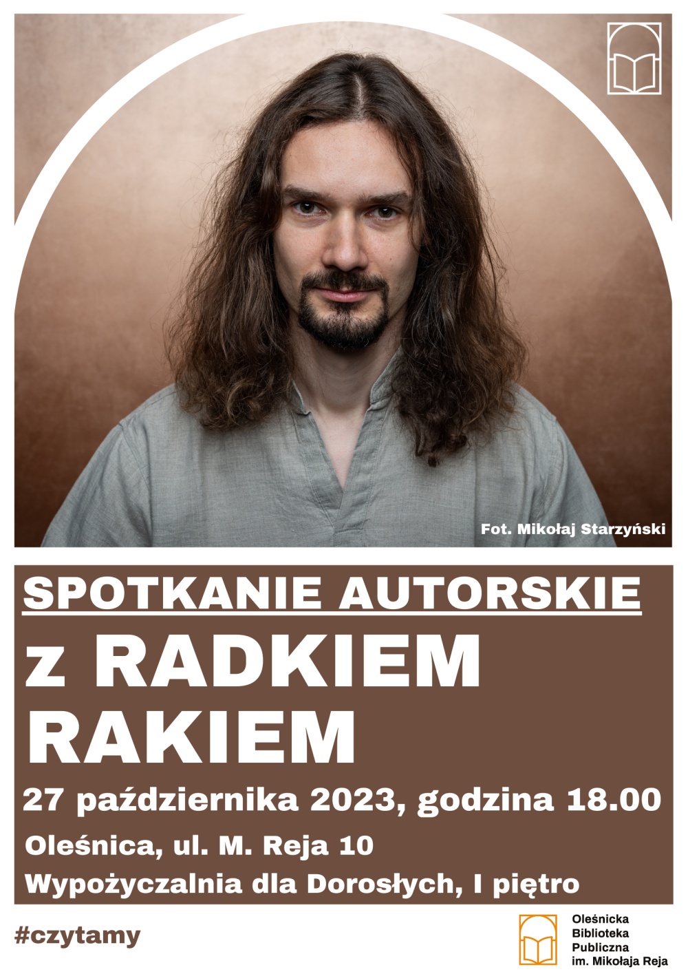 Plakat promujący spotkanie z Radkiem Rakiem