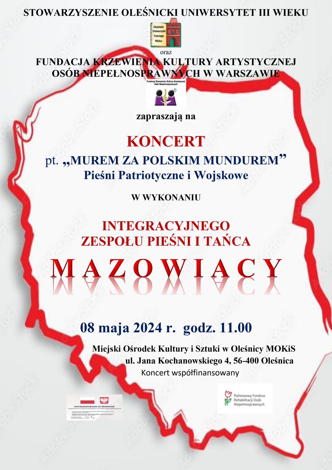 Zaproszenie na koncert pt. „Murem za polskim mundurem” Pieśni Patriotyczne i Wojskowe