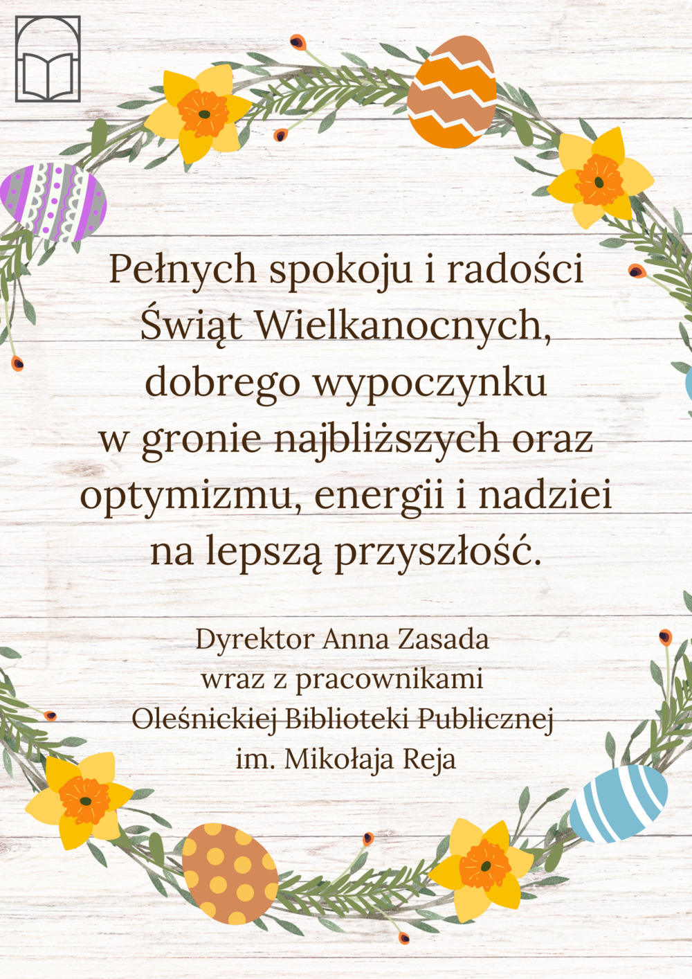 Życzenia oleśnickiej biblioteki dla Czytelników
