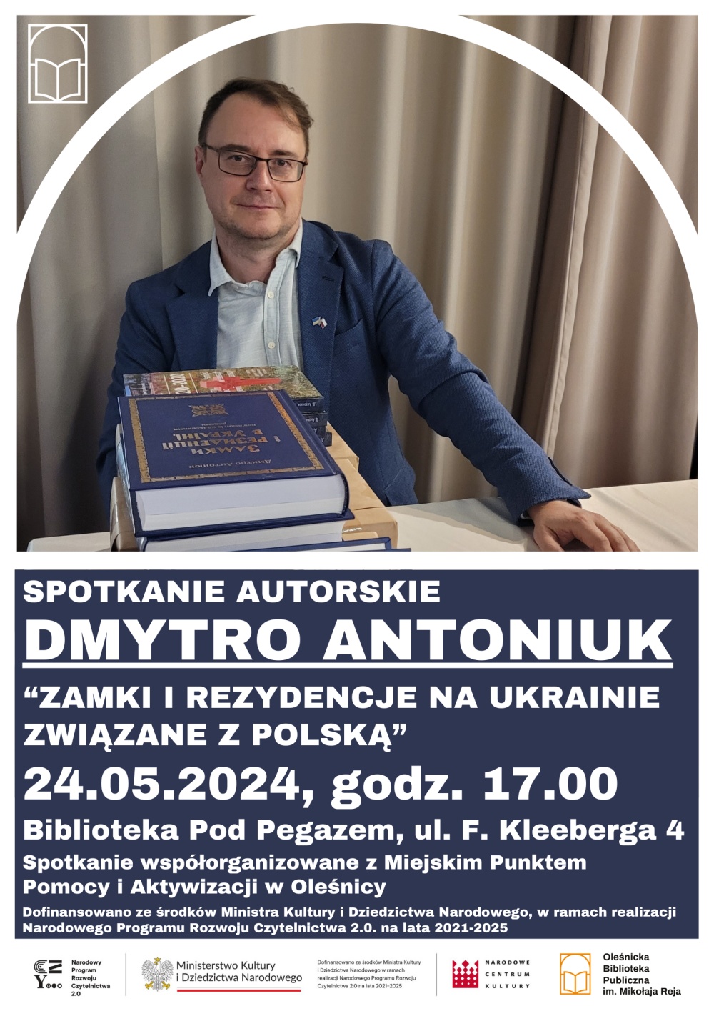 Plakat promujący spotkanie z Dmytrem Antoniukiem