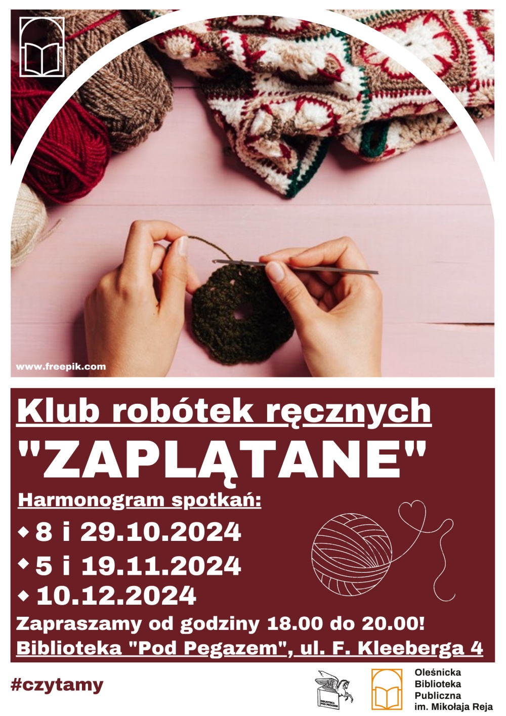 Plakat z datami spotkań "Zaplątanych"