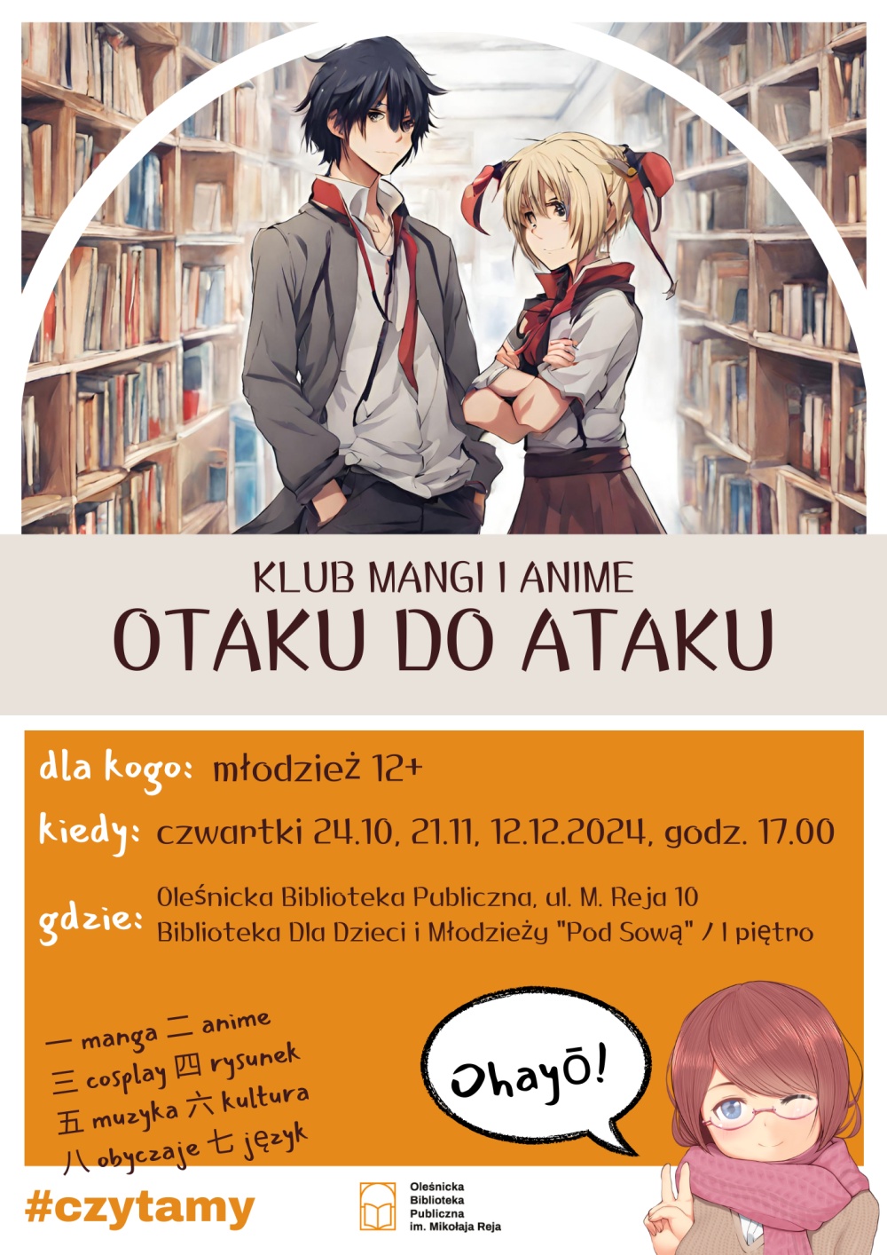 Plakat z harmonogramem spotkań Klubu Mangi i Anime