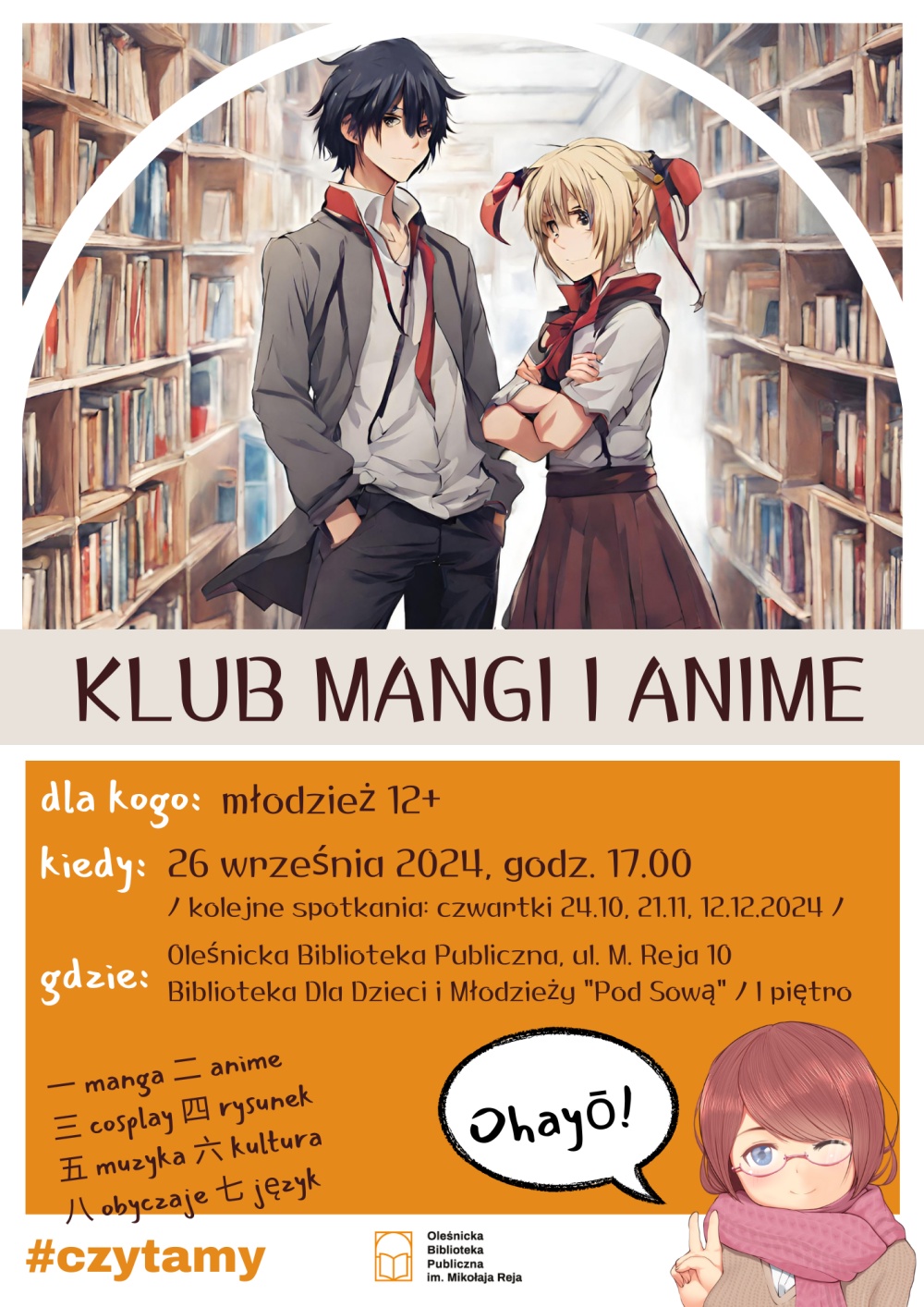 Plakat promujący spotkanie Klubu Mangi i Anime