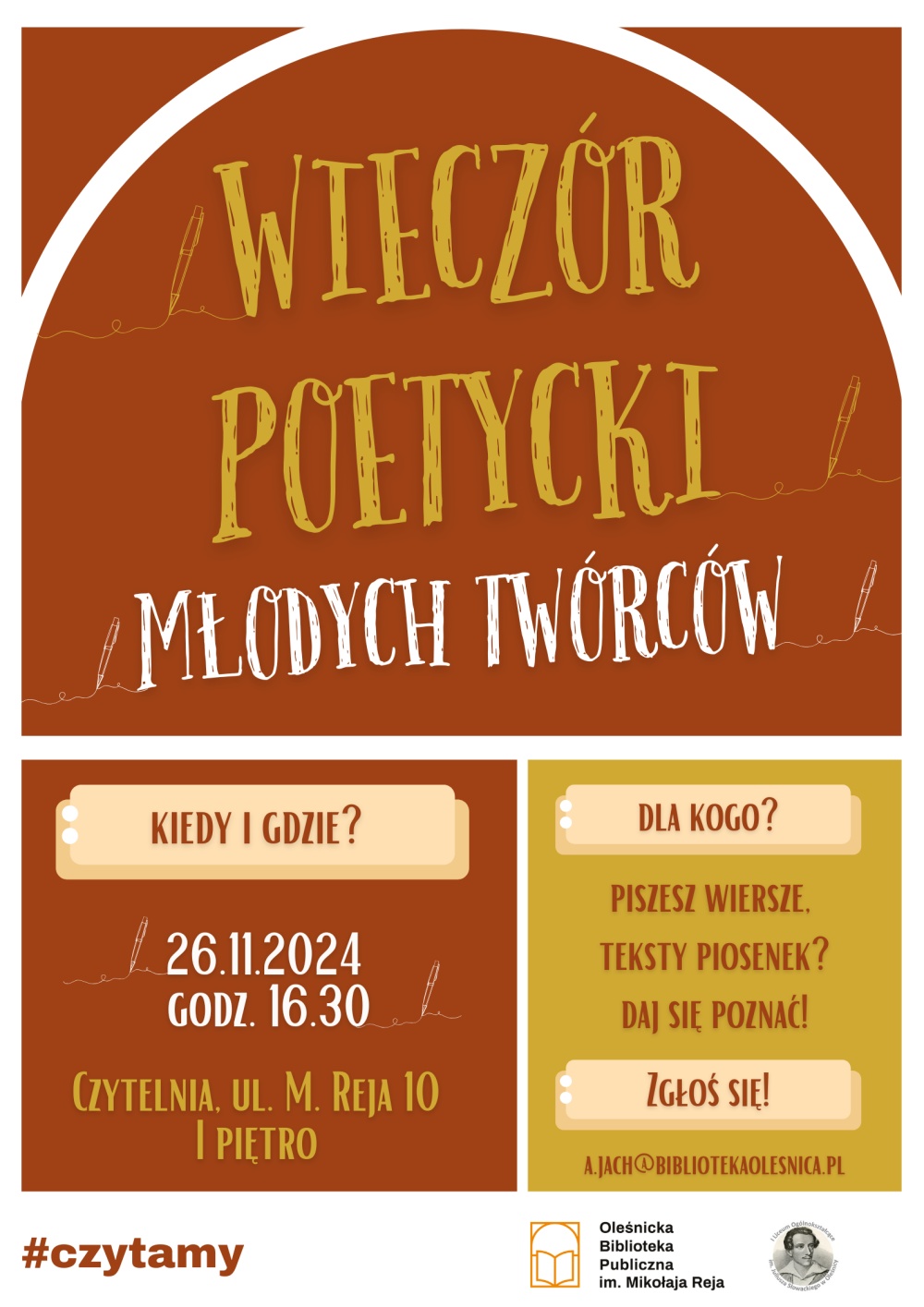 Plakat promujący wieczór poetycki dla młodzieży