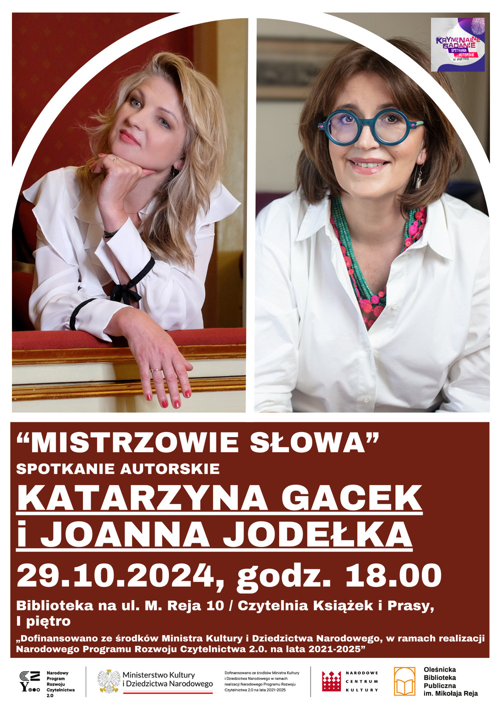 Plakat informujący o spotkaniu z Katarzyną Gacek i Joanną Jodełką