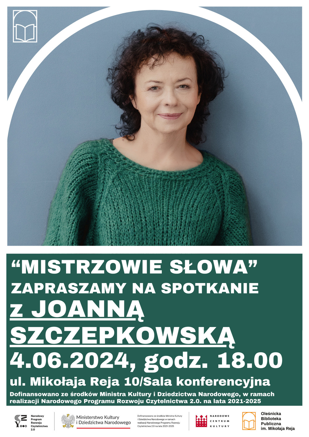 Plakat promujący spotkanie autorskie z Joanną Szczepkowską