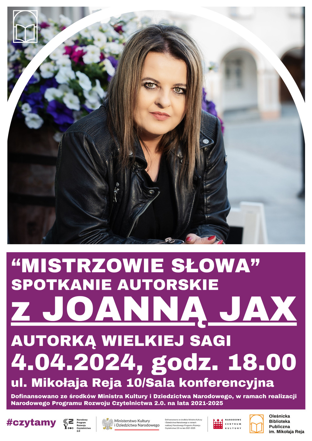 Plakat promujący spotkanie autorskie z Joanną Jax