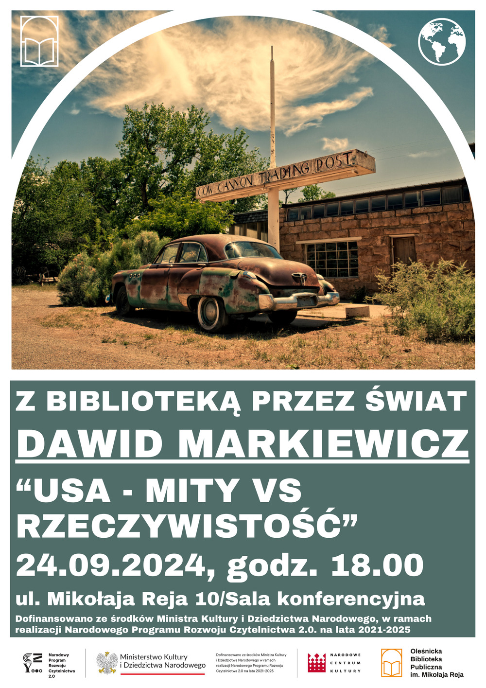 Plakat promujący spotkanie z Dawidem Markiewiczem