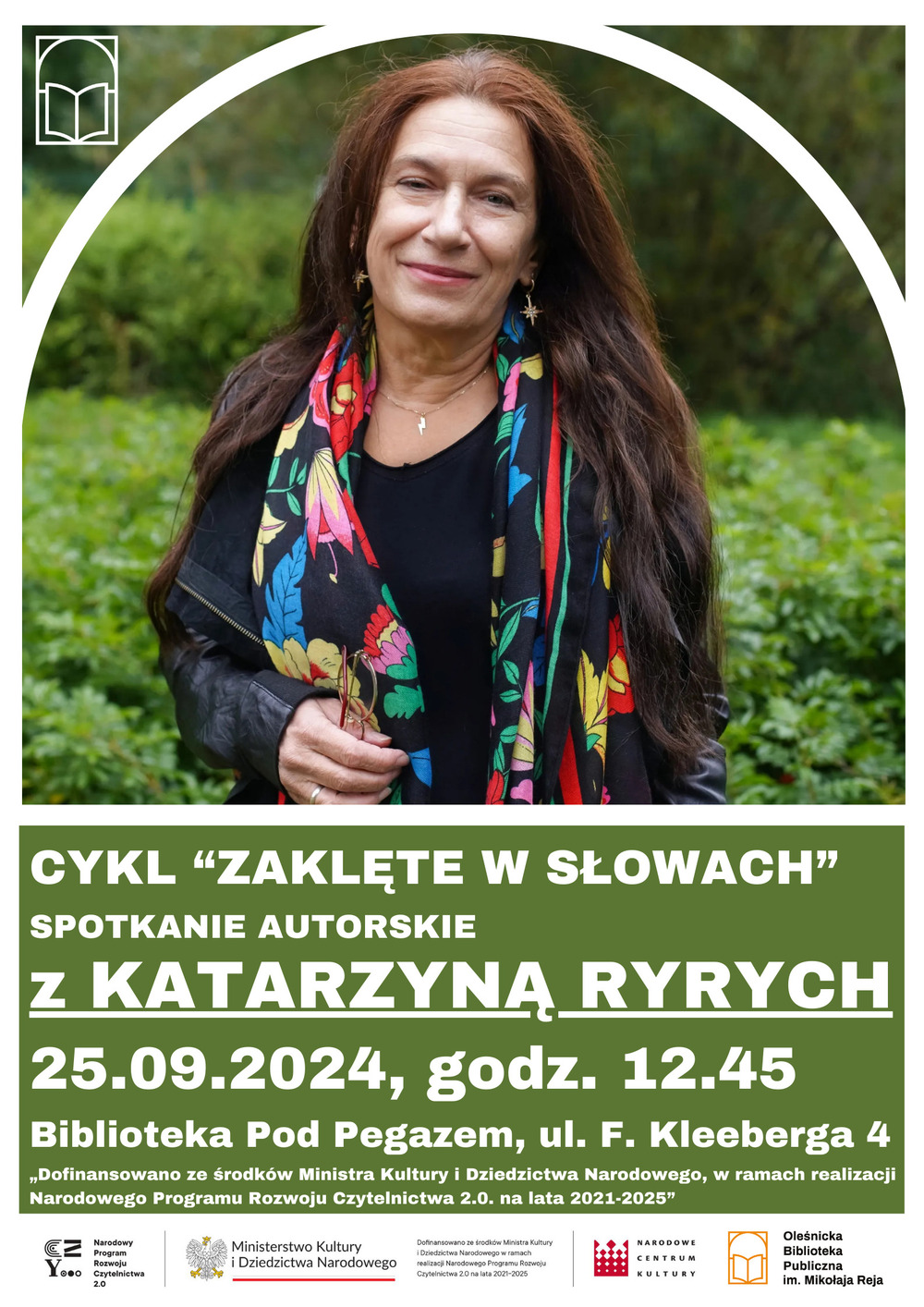 Plakat promujący spotkanie z Katarzyną Ryrych