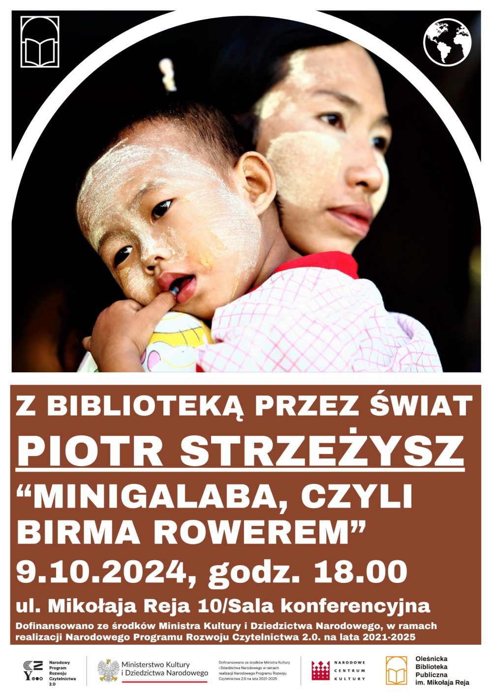 Plakat promujący spotkanie z Piotrem Strzeżyszem