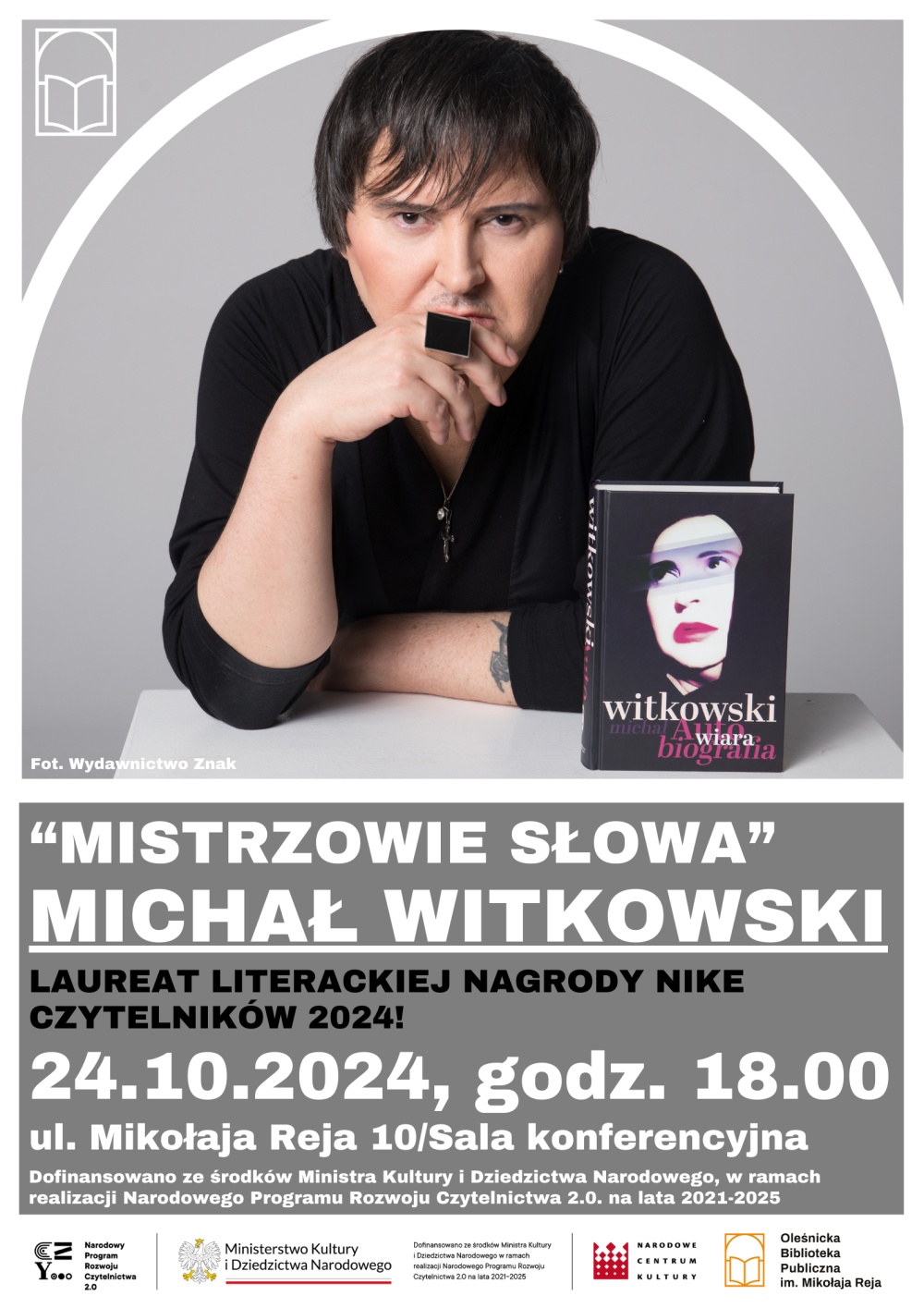 Plakat promujący spotkanie autorskie z Michałem Witkowskim