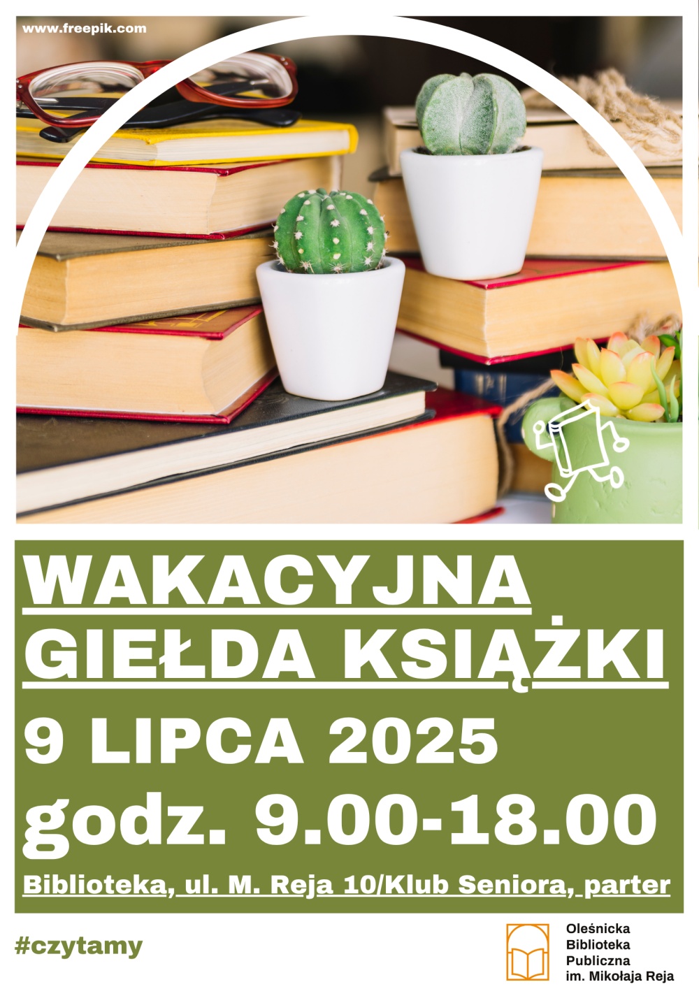 Plakat promujący Wakacyjną Giełdę Książki