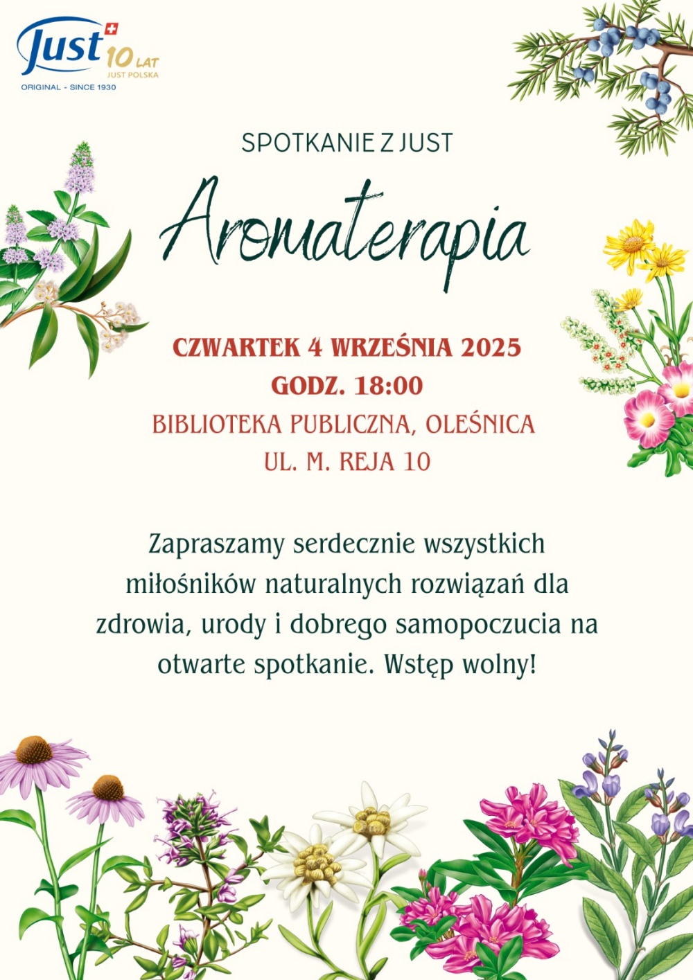 Plakat promujący spotkanie o aromaterapii Plakat promujący spotkanie o aromaterapii