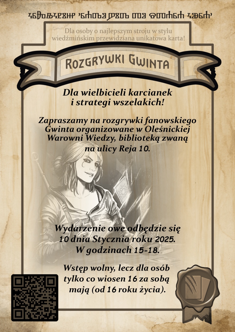 Plakat promujący turniej wiedźmińskiego Gwinta Plakat promujący turniej wiedźmińskiego Gwinta