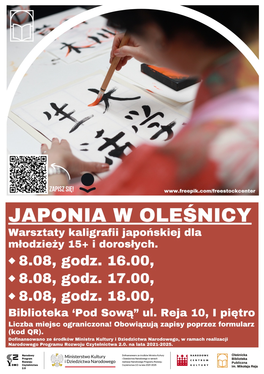 Plakat promujący zajęcia z kaligrafii