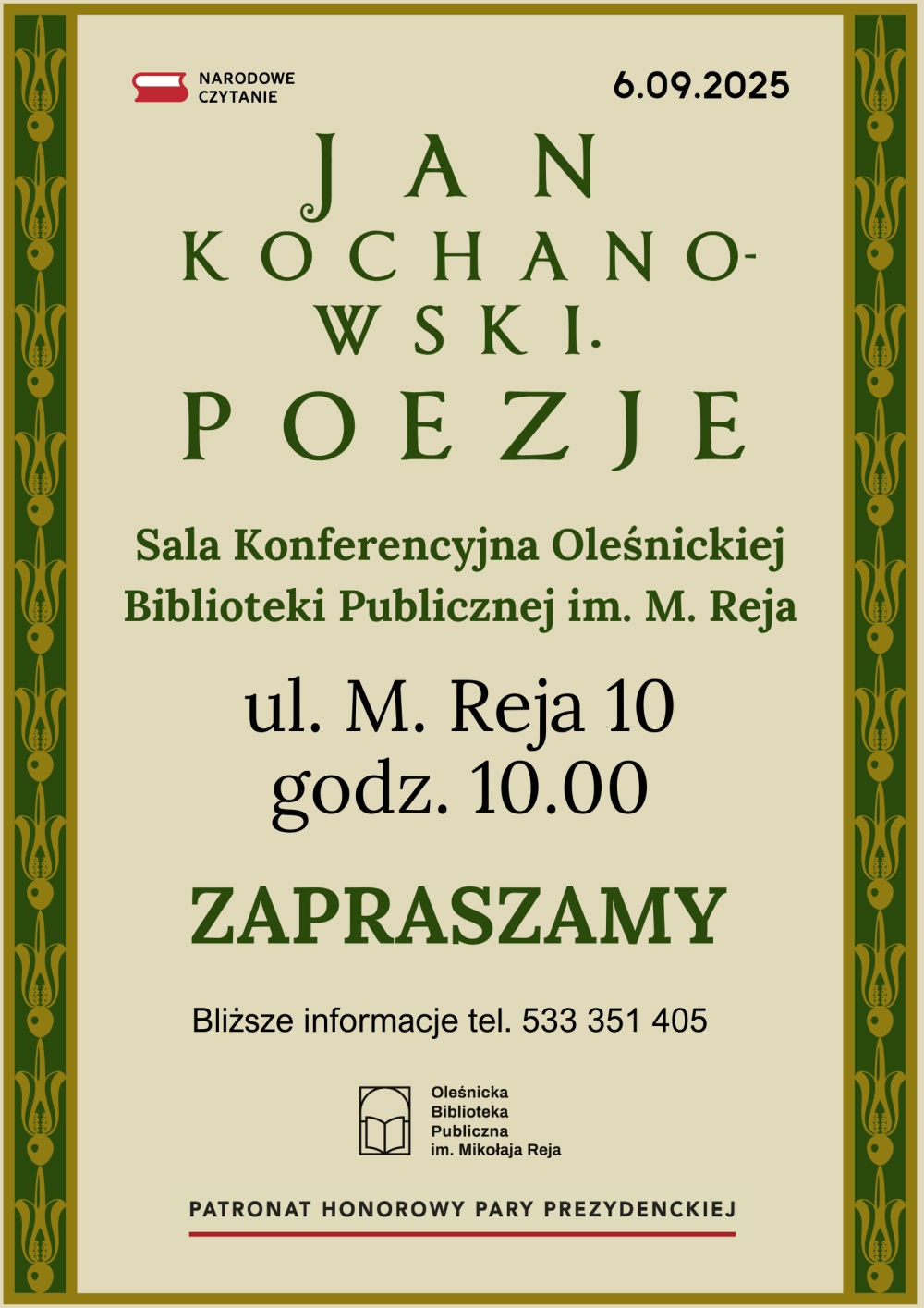 Plakat promujący Narodowe Czytanie 2025