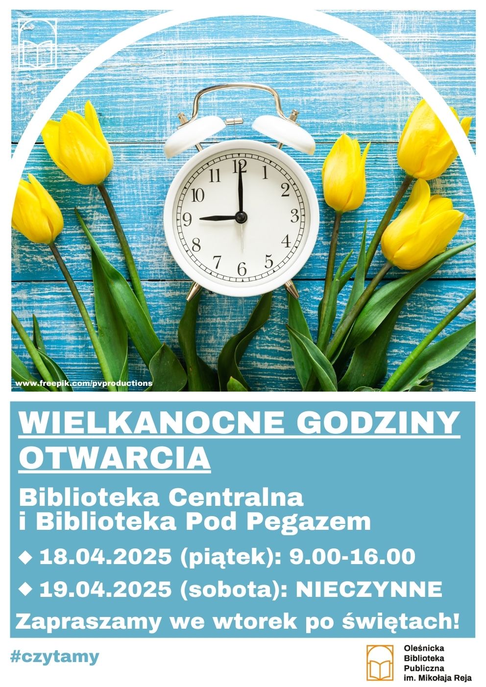 Plakat z godzinami otwarcia biblioteki Plakat z godzinami otwarcia biblioteki