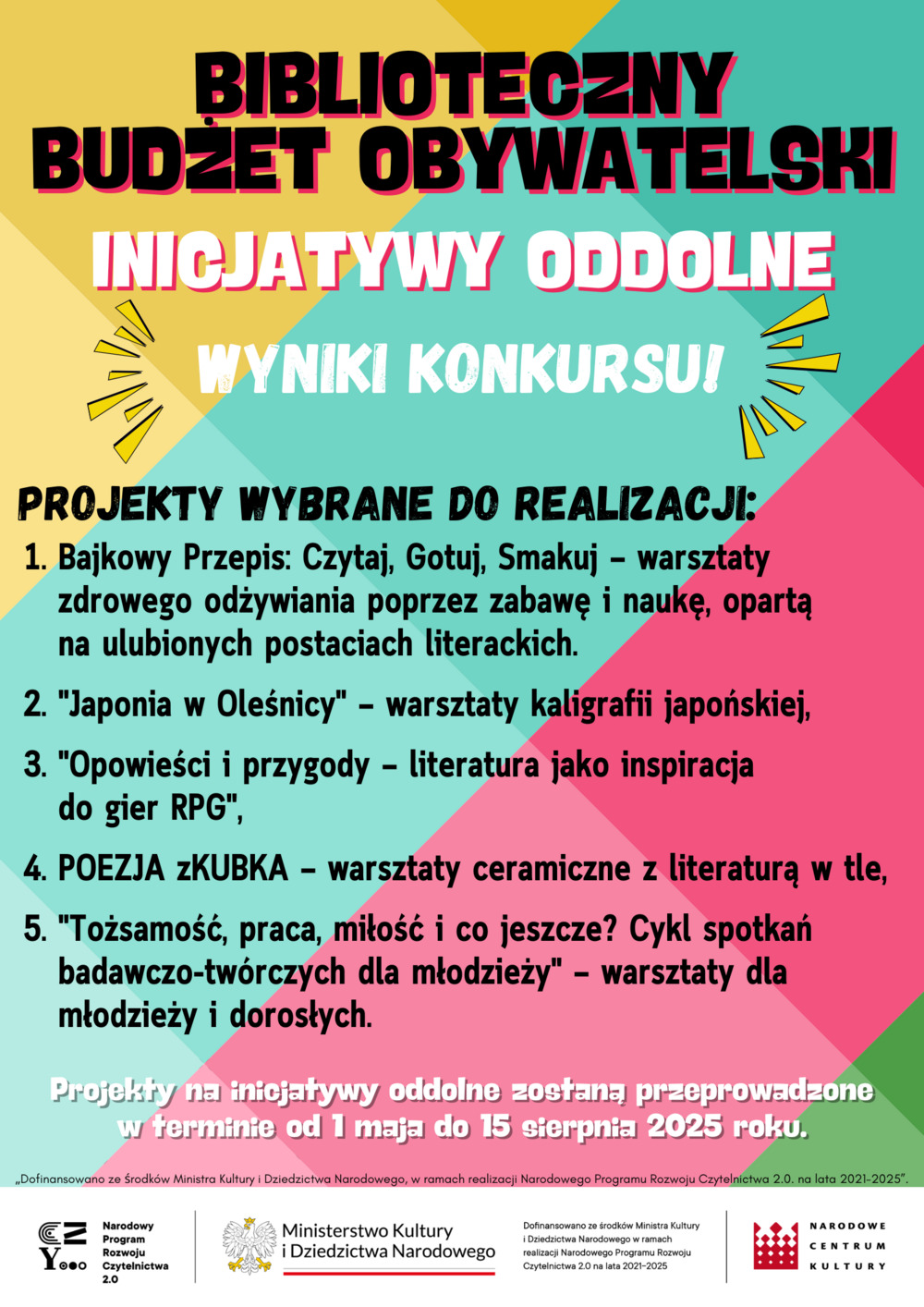 Plakat z wynikami konkursu na Inicjatywy Oddolne