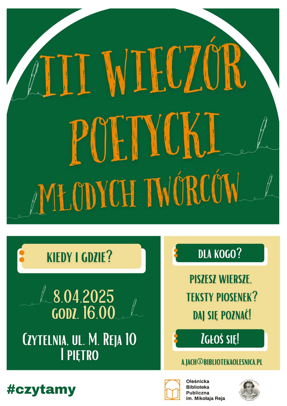 Plakat promujący trzeci Wieczór Poetycki Młodych Twórców Plakat promujący trzeci Wieczór Poetycki Młodych Twórców