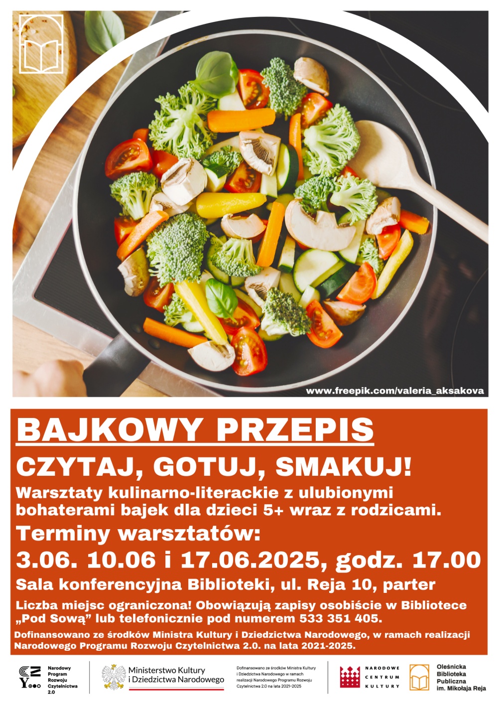 Plakat promujący zajęcia kulinarno-literackie