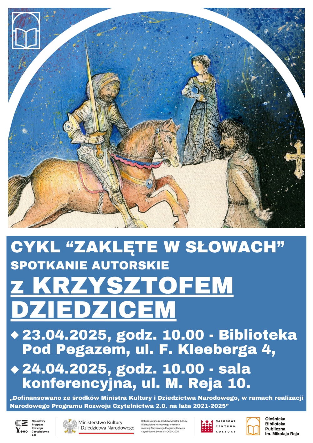 Plakat promujący spotkania autorskie z Krzysztofem Dziedzicem