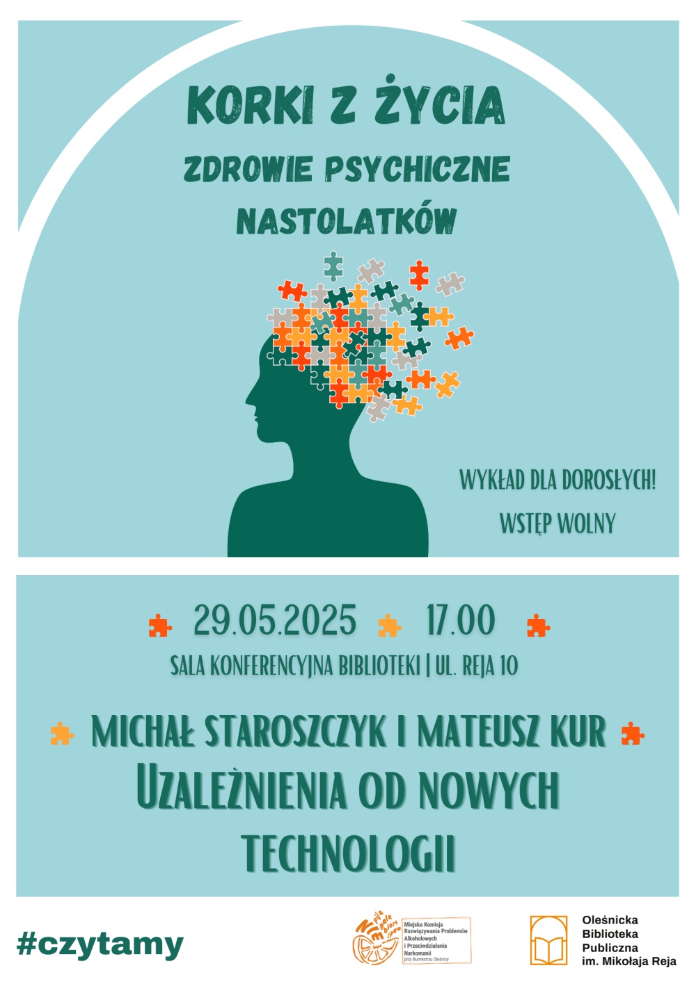 Plakat promujący wykład o uzależnieniu od nowych technologii