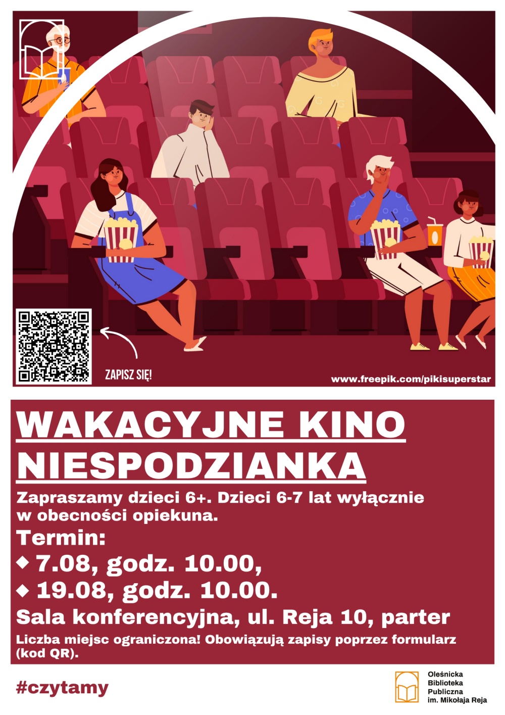 Plakat promujący wakacyjne kino dla dzieci