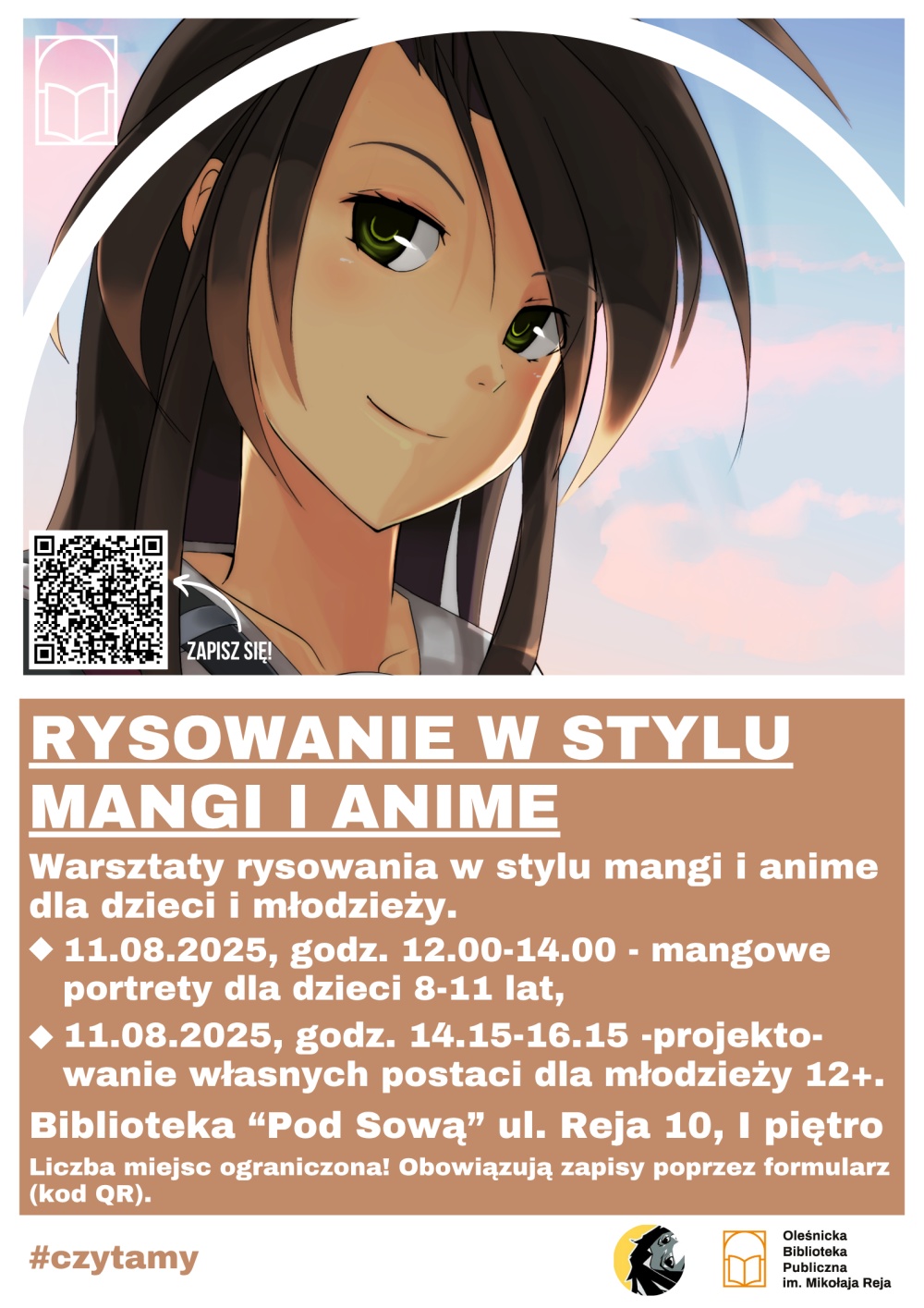 Plakat promujący zajęcia z rysowania w stylu mangi i anime