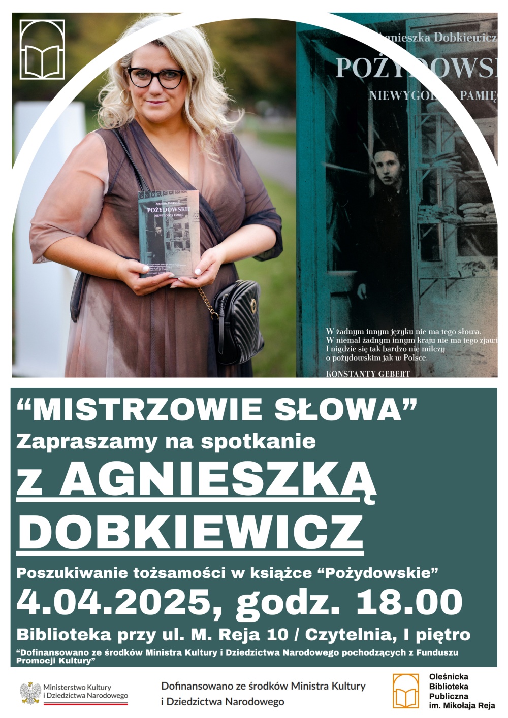 Plakat promujący spotkanie z Agnieszką Dobkiewicz