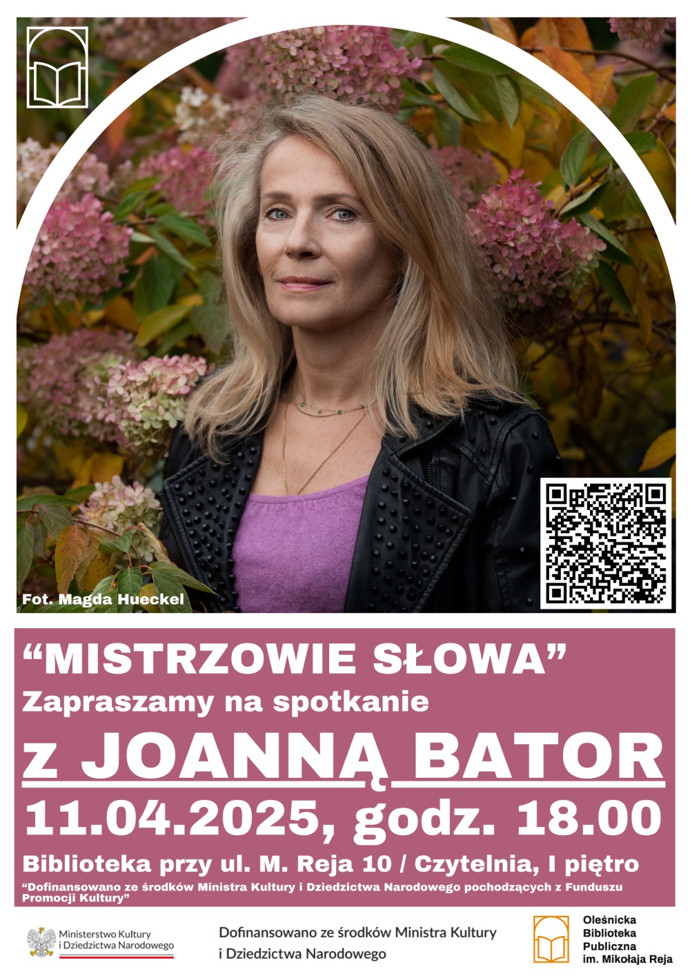 Plakat promujący spotkanie z Joanną Bator