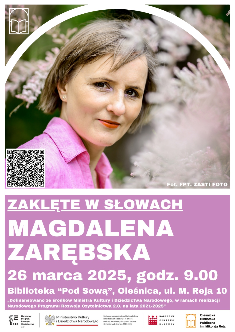 Plakat promujący spotkanie autorskie z Magdaleną Zarębską Plakat promujący spotkanie autorskie z Magdaleną Zarębską