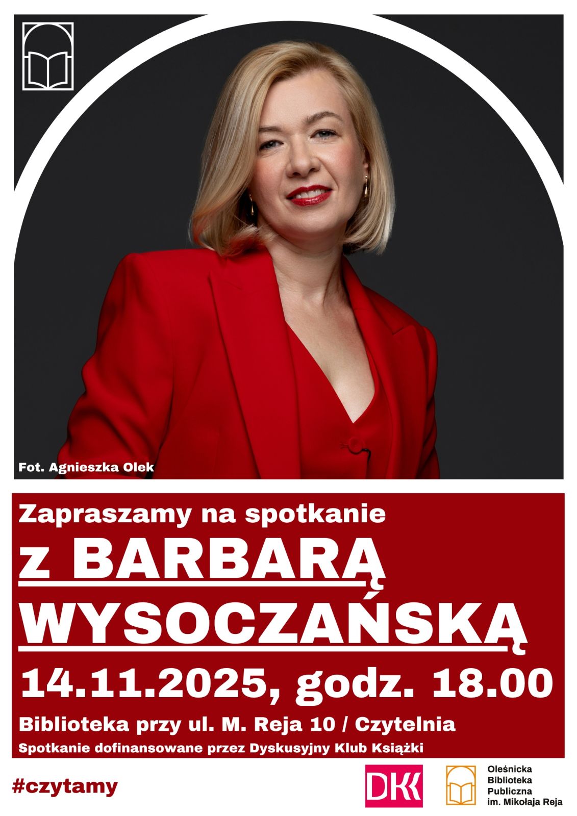 Plakat promujący spotkanie z Barbarą Wysoczańską